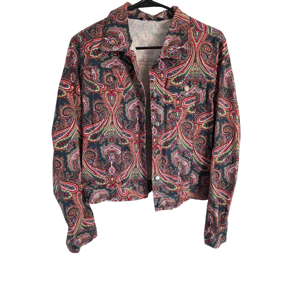 Chadwicks of Boston Vintage Paisley Denim Jacket Trucker Jean Coat Large L